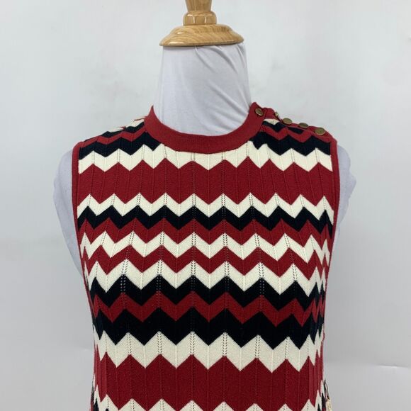 Forever 21 Sweater Bodycon Dress Women L Large Red White Chevron Sleeveless Knit - Picture 4 of 16